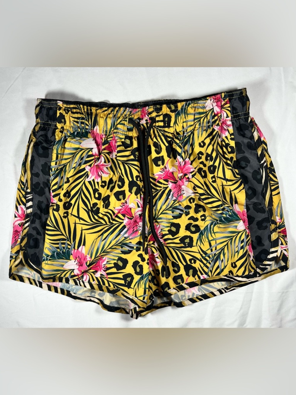 H&M Yellow Tropical Floral & Leopard Print Swim Trunks